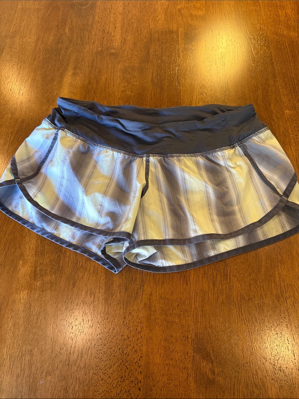 lululemon athletica Navy and Light Blue Striped Run Shorts